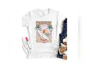 Western Cowgirl Surfer Beach Kids Graphic T Shirts