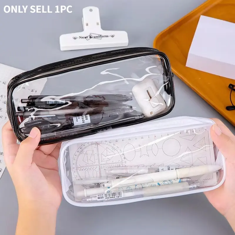 Minimalist Transparent Pencil Case Girl Cosmetics Multifunction Storage Bag Student Large Capacity Pvc School Stationery Pen Bag, Office Accessories, Office Stationery Supplies