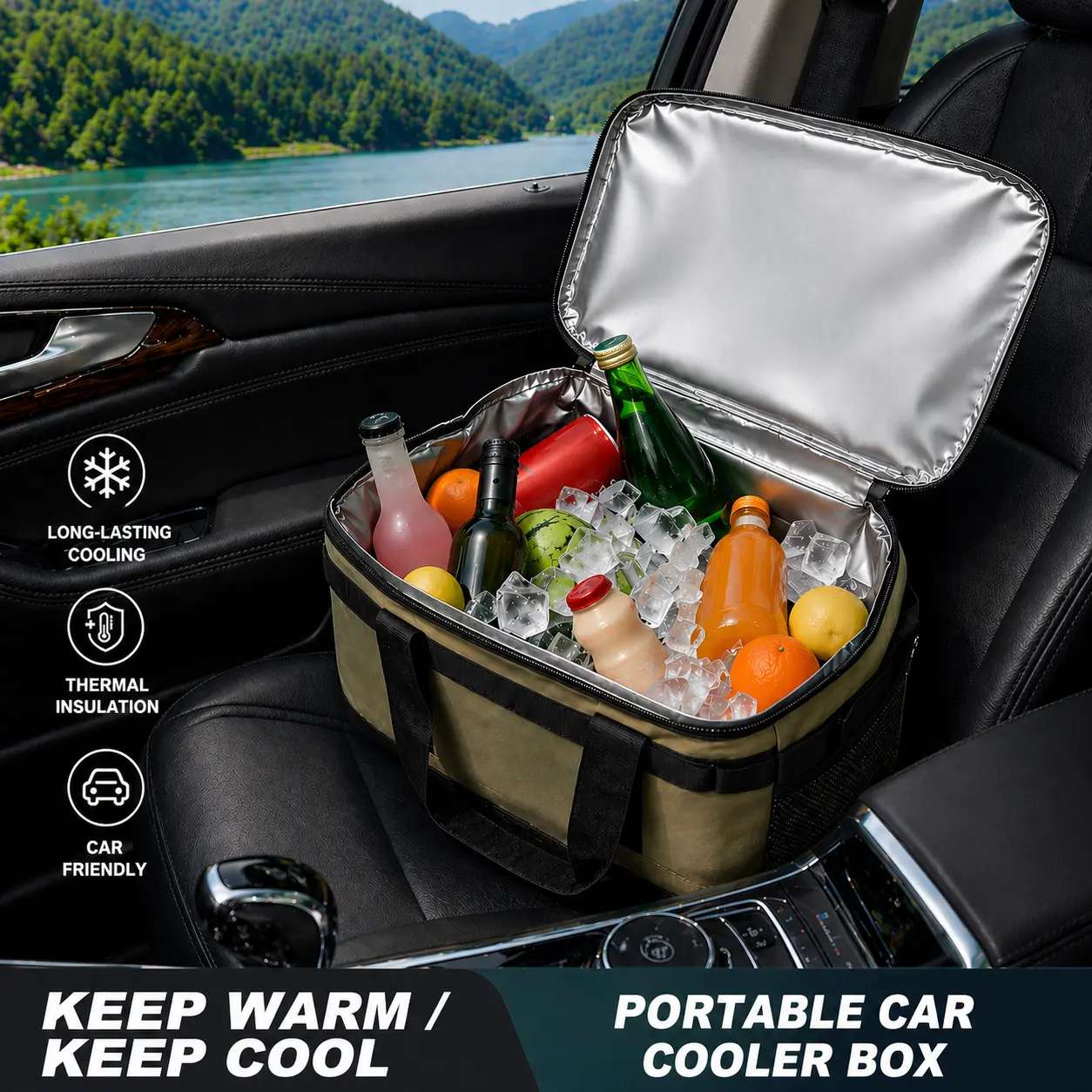 30L Insulated Leakproof Car Trunk Cooler Organizer with Lid, Waterproof Car Organization Accessories, Multifunctional Storage Bag for Drinks, Groceries & Travel, Multifunctional Car Organizer