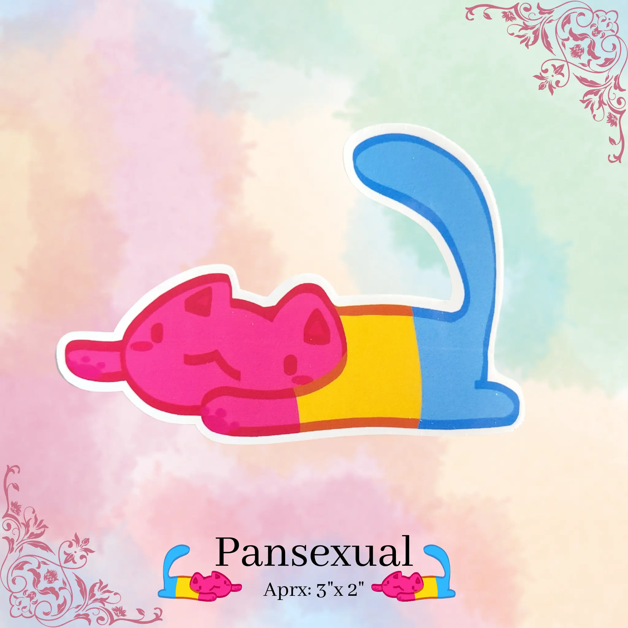 Pansexual Flag Stretching Kitty/Cat Sticker LGBTQ+ PRIDE