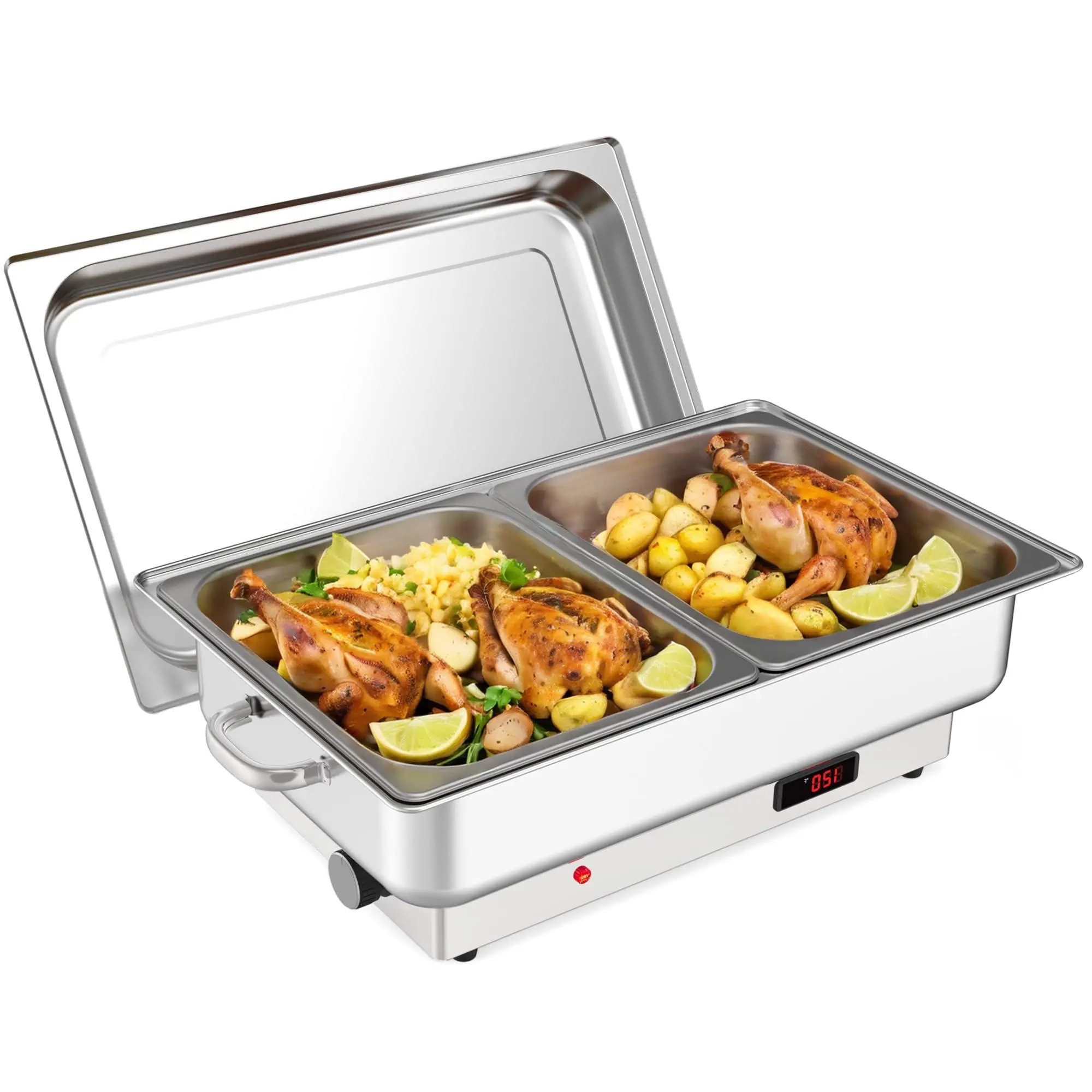 GAOMON Food Grade Stainless Steel Chafing Dishes with Lid - 9QT, 2 Pans (1 Pack), Water Base, Heats Fast, Ideal for Restaurants & Parties, Buffet