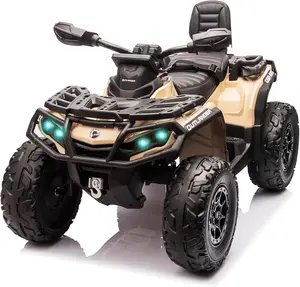 GAOMON Brown 24V 2 Seater Kids Ride On ATV With Leather Seats Four 200W Motors Led Lights Bluetooth Music And Usb Connectivity For Boys And Girls Brown