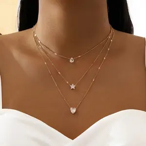 3pcs/Set Exquisite Multi-Layered synthetic Zircon inlaid Pendant Necklace - Sparkling Fashion Jewelry for Women, Ideal Holiday Gift for Friends and Family, Elegant Party Accessory