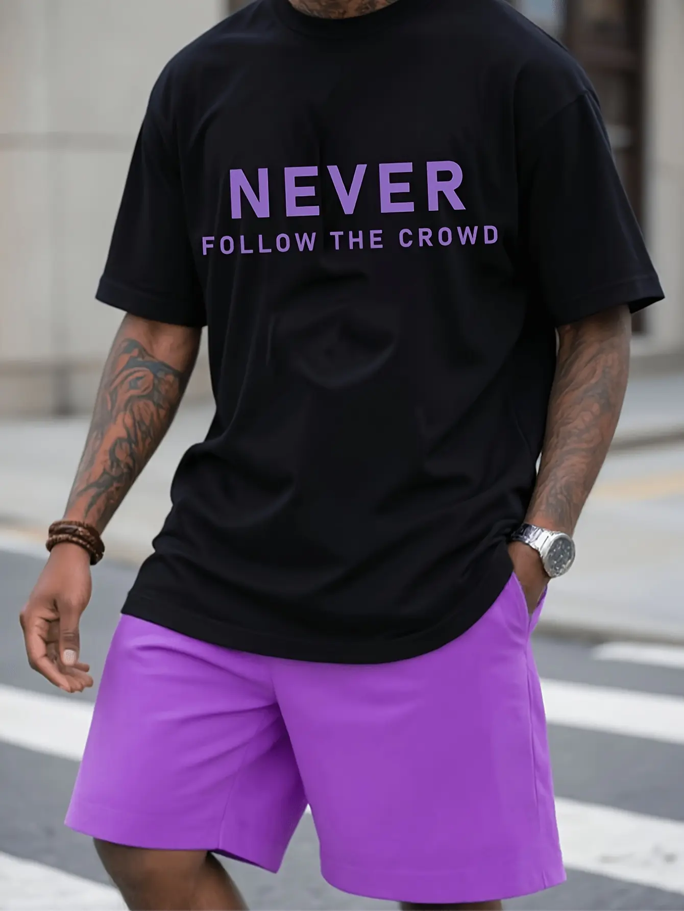 Inspirational T-Shirt |   Don'T Follow The Crowd: Black And Purple Slogan, Unisex, 2026 Summer Short-Sleeve Printed T-Shirt