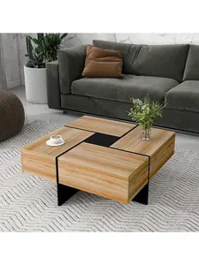 ON-TREND Unique Design Coffee Table with 4 Hidden Storage Compartments Square Cocktail Table Extendable Sliding Top UV High-gloss Center Table for Living Room 31.5"x 31.5" Brown Particle Board Soft Close Drawers
