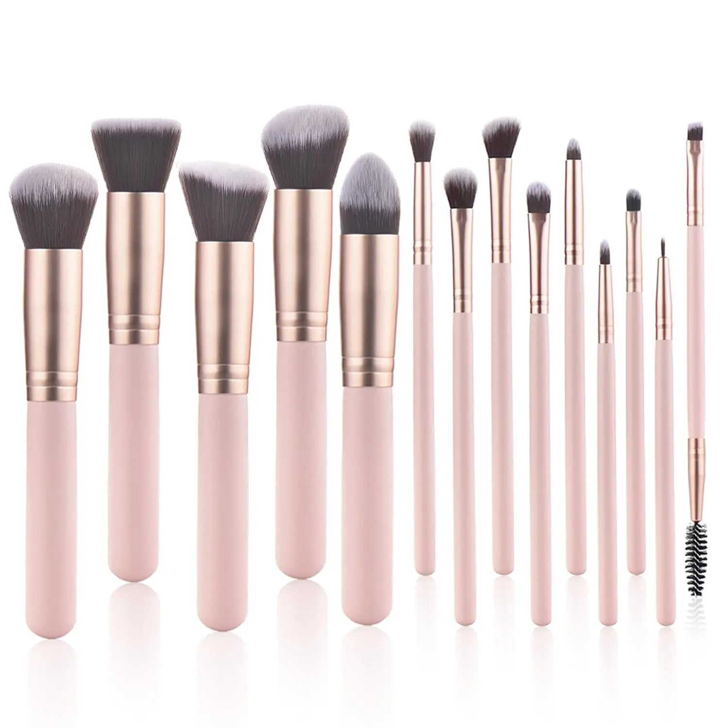14 Piece Pink Makeup Brushes-Wooden Handle with Soft Synthetic Bristles,for Face & Eye Makeup | Professional Makeup Brushes set for Women & Girls|