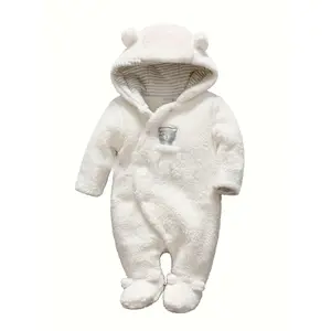 Newborn Baby Jumpsuit Winter Bear Style Hooded Plush Onesie, Suitable for Outdoors