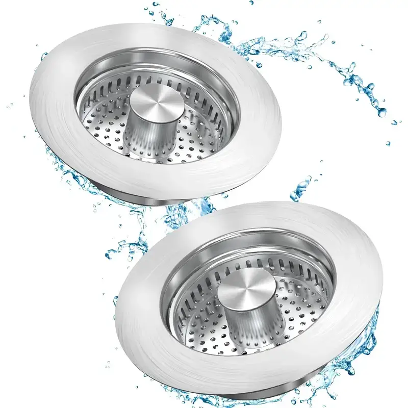 Kitchen Sink Drain Strainer,3 in 1 Universal Stainless Steel Kitchen Sink Stopper, Up Anti-Clogging for 3-1/2 Inch US Standard Sink Drain Strainer Sink Hair Catcher Stopper quick  drain