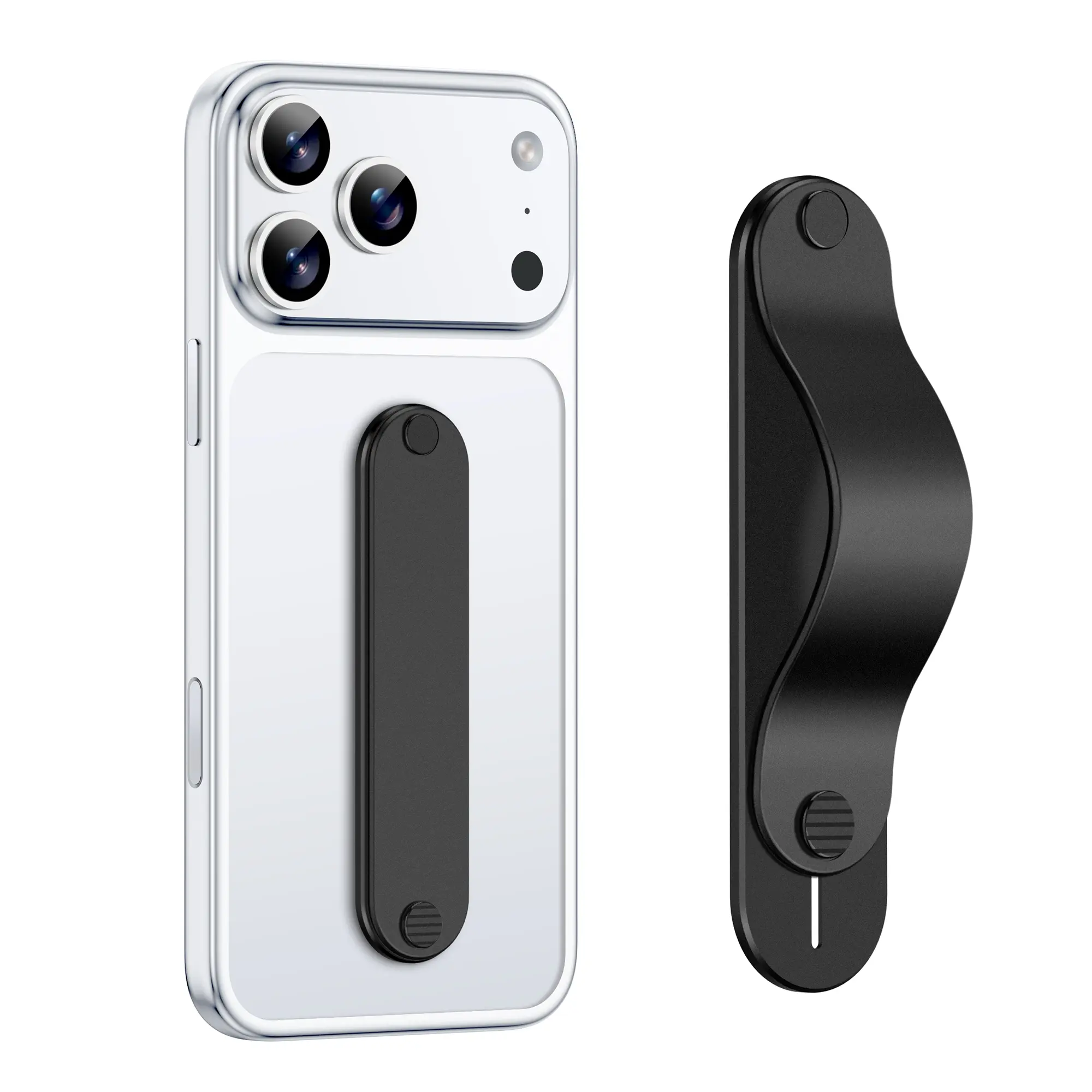GripMate Phone Grip Holder, Finger Strap Stand, Metal Aluminum Alloy Kickstand with Soft TPU Loop - Universal Ultra Slim Comfortable Hand Grip for iPhone Samsung and Most Smartphones, Black