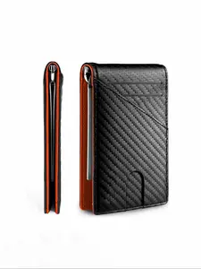 Carbon Fiber Men's Credit Card Holder, Futuristic Design with 8cm Slim Profile, 12 Card Slots and Pen Holder, Transparent ID Layer for Easy Commuting