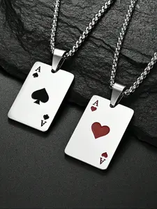 Men's Stainless Steel Silver Color Poker Card Pendant Necklace, Diamond a Design, Casual Fashion Jewelry Gift for Him