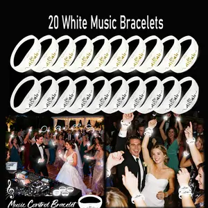 20pcs-Sound Activated LED Glow Bracelets for Weddings, Adult Glow Bracelets, Glow-in-the-Dark Bracelets, Neon Accessories for Weddings and Concerts(10 with black lettering + 10 with gold lettering)