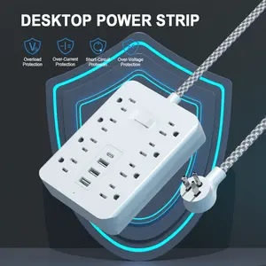 Power Strip with 5FT/10FT Extension Cord, Multi-plug Power Strip with 4 USB Ports 1 Type-C 8 AC Outlets, Power Strip for Home, Office, Travel