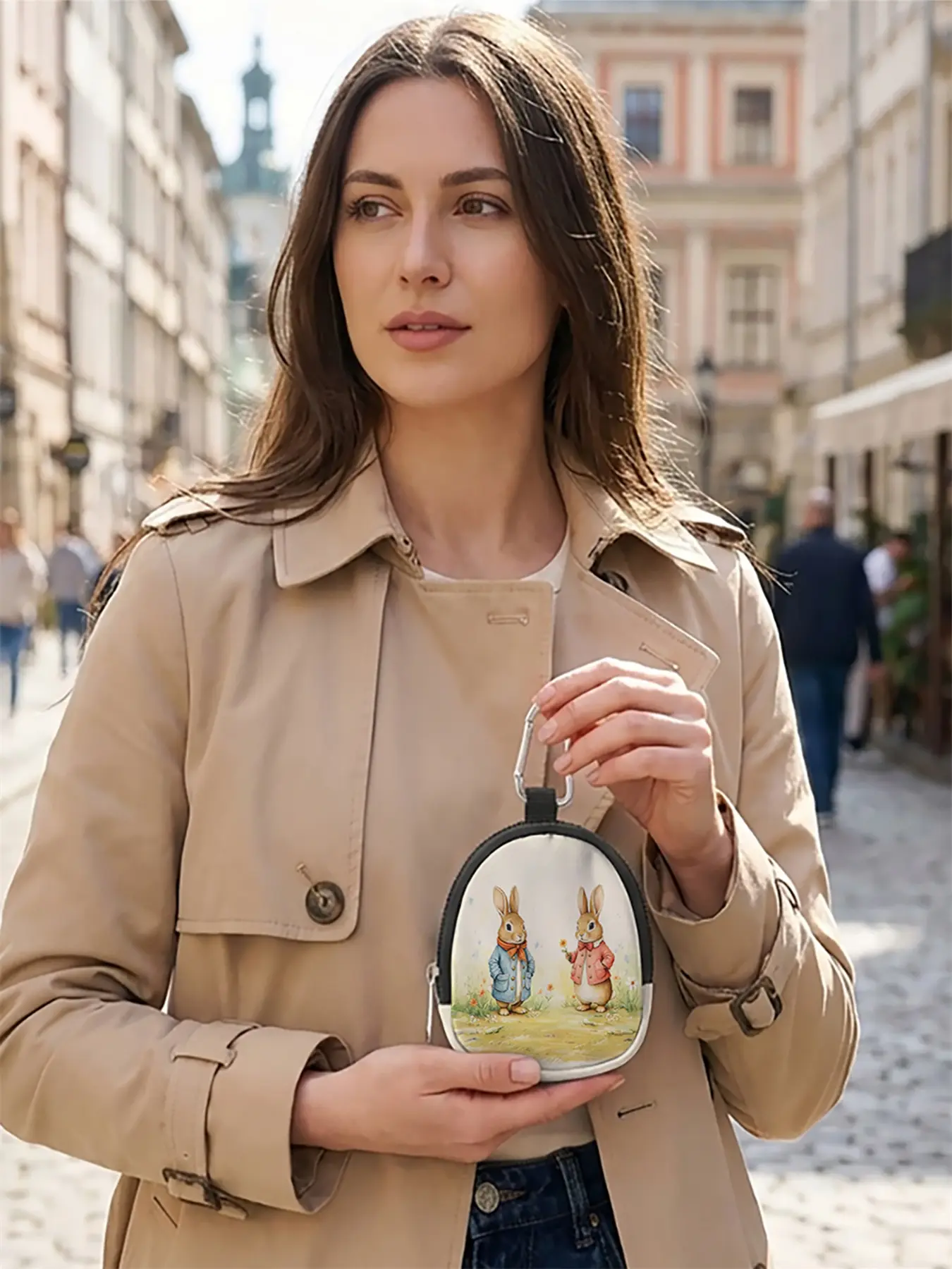 1 piece of rabbit spring scene 2D printed Easter mini wallet, a mini portable and hangable pocket pouch, suitable for daily commuting/outdoor travel festivals|Combining atmosphere and practicality, Easter