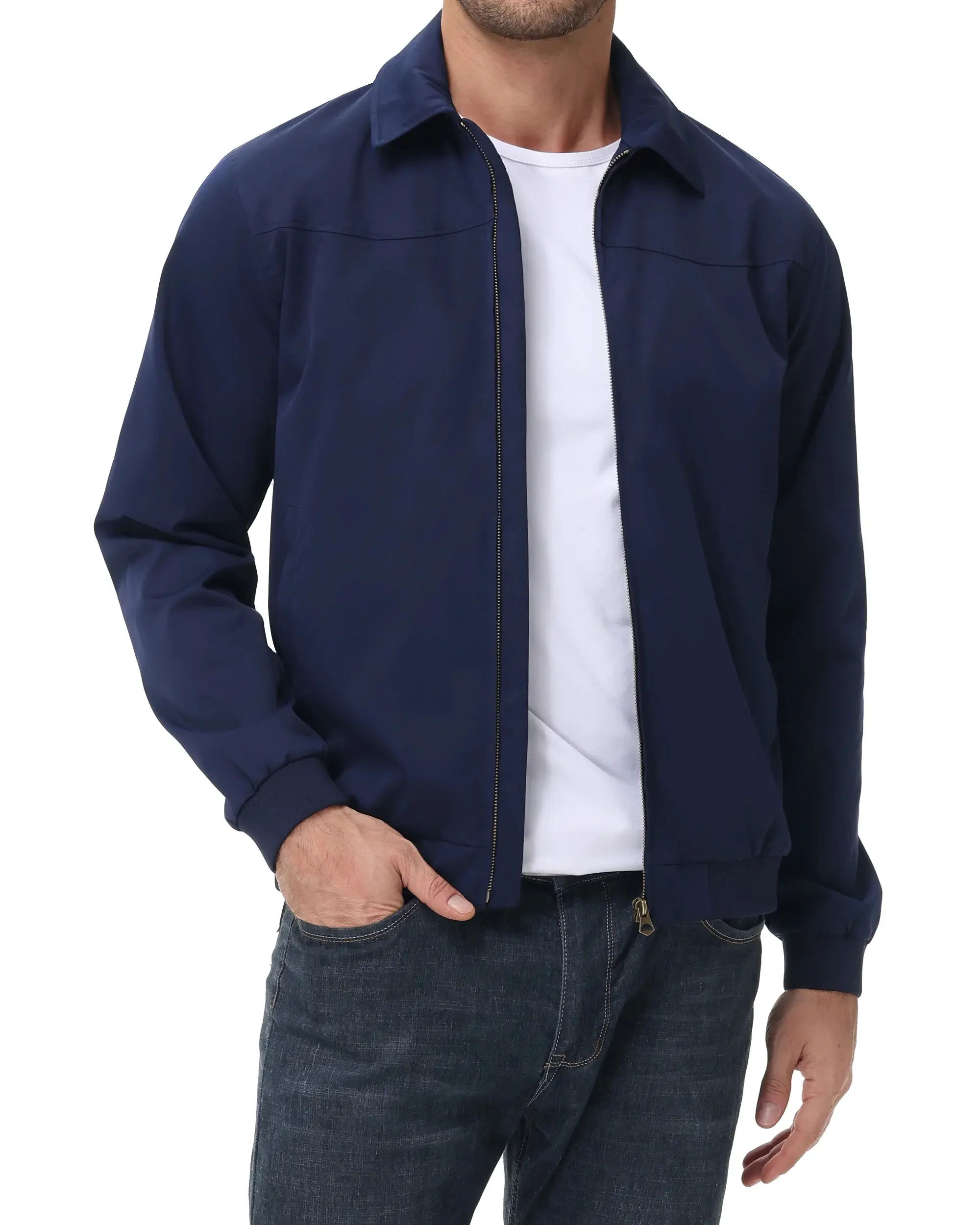 Mens Lightweight Jackets Light Windbreaker Full Zip Casual Work Jacket Golf Business Fall Track Coat with Pockets