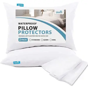 100% Waterproof & Noiseless Zippered Pillow Protector, Standard Size 2 Pack 20 x 26 Inches, Machine Washable Pillow Cover Case