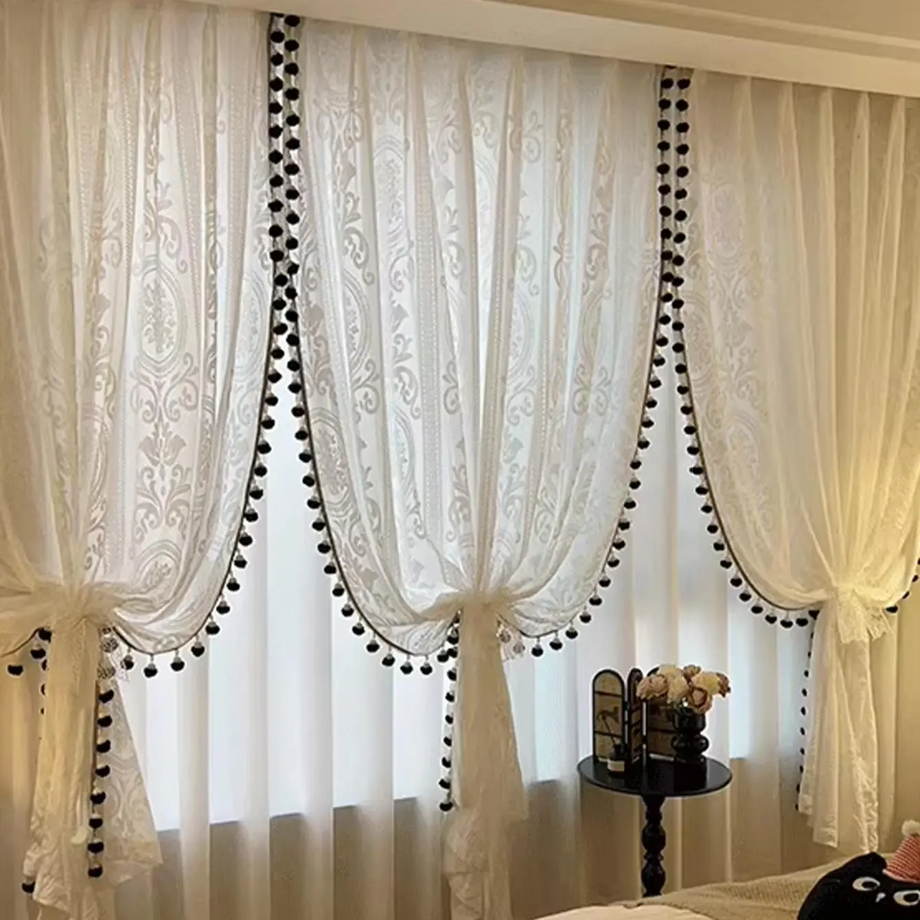 Vintage Floral Pattern Curtain, 1 Count Exquisite Elegant Curtain, Home Decorative Curtain for Living Room Bedroom Study Room, Tassel Decor Curtain, Window Drapes, Home Decoration Curtain, Curtains Floral