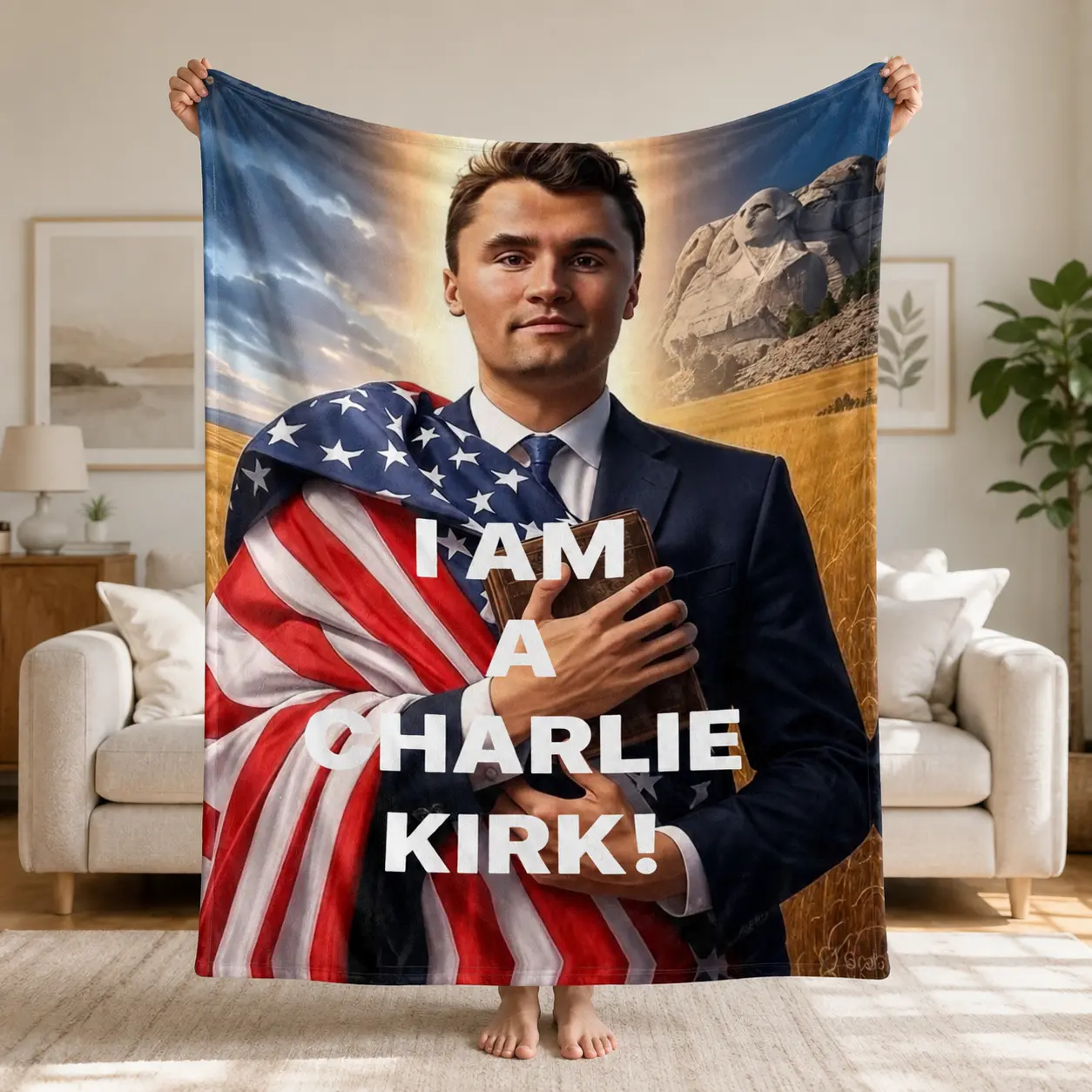 Cozy Charlie Kirk USA Flag Blanket | Premium Soft Flannel Throw | Perfect for Couch, Bed, Office & Patriotic Gift