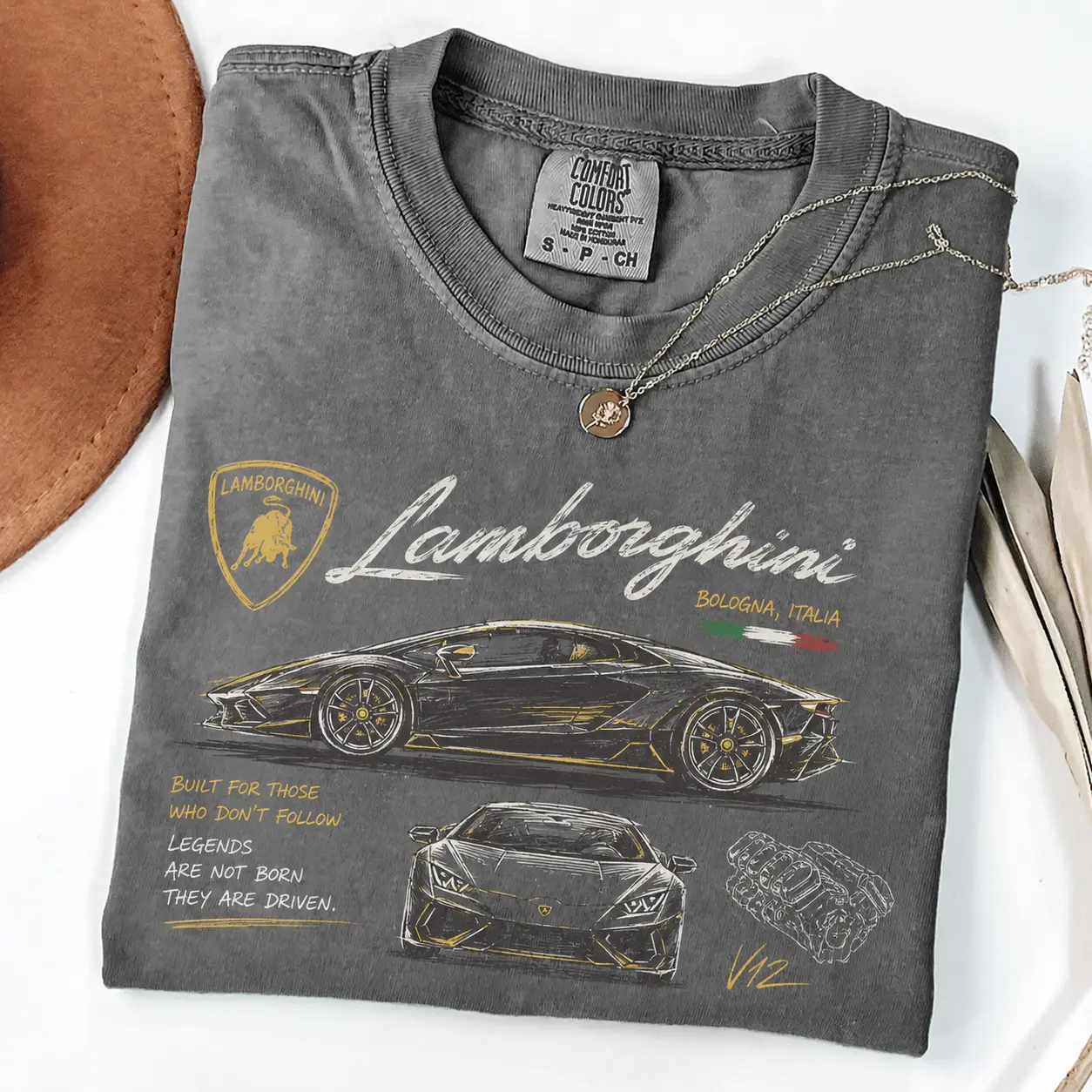 Lamborghini Comfort Colors T Shirt, V12 Supercar Graphic Tee, Italian Exotic Sports Car Shirt, High Performance Automotive Racing Gift for Car Fans for Men and Women
