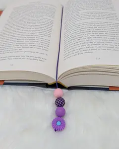 Purple Beaded Bookmark: Handmade String with Flower Charm