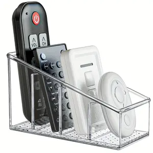 Clear Plastic Remote Control Holder, 1 Count 4 Compartments Desk Organizer Tidy, Desk Supplies Organizer for Home and Office