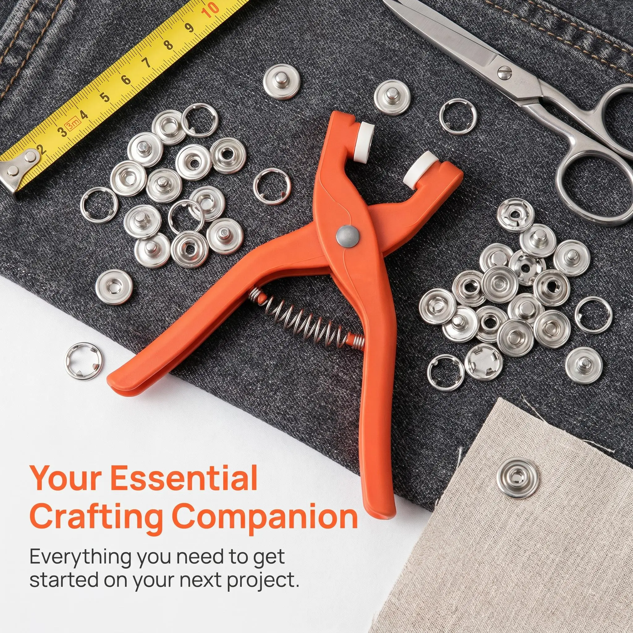 Snap Button Kit with Pliers | No Sew Adjustable Metal Buttons for DIY Clothes, Hats & Bags