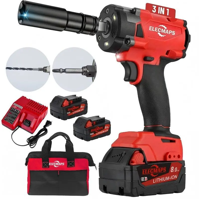 3-in-1 High Torque 350N Cordless Impact Wrench - M.18 Battery Compatible Power Tool, Lightweight Compact High Torque Impact Power Tool for DIY Mechanics, Home Use, Power Tools