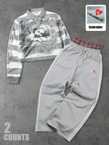 American Casual Short Sweatshirt and Sports Pants Set Y2K Trend Unisex Loose Fit, Slim-Fitting Long Sleeve for Fall & Winter Athletic Tracksuit Set Sweatsuit Sets Sportswear Set Stylish Tracksuit Streetwear Tracksuit Set