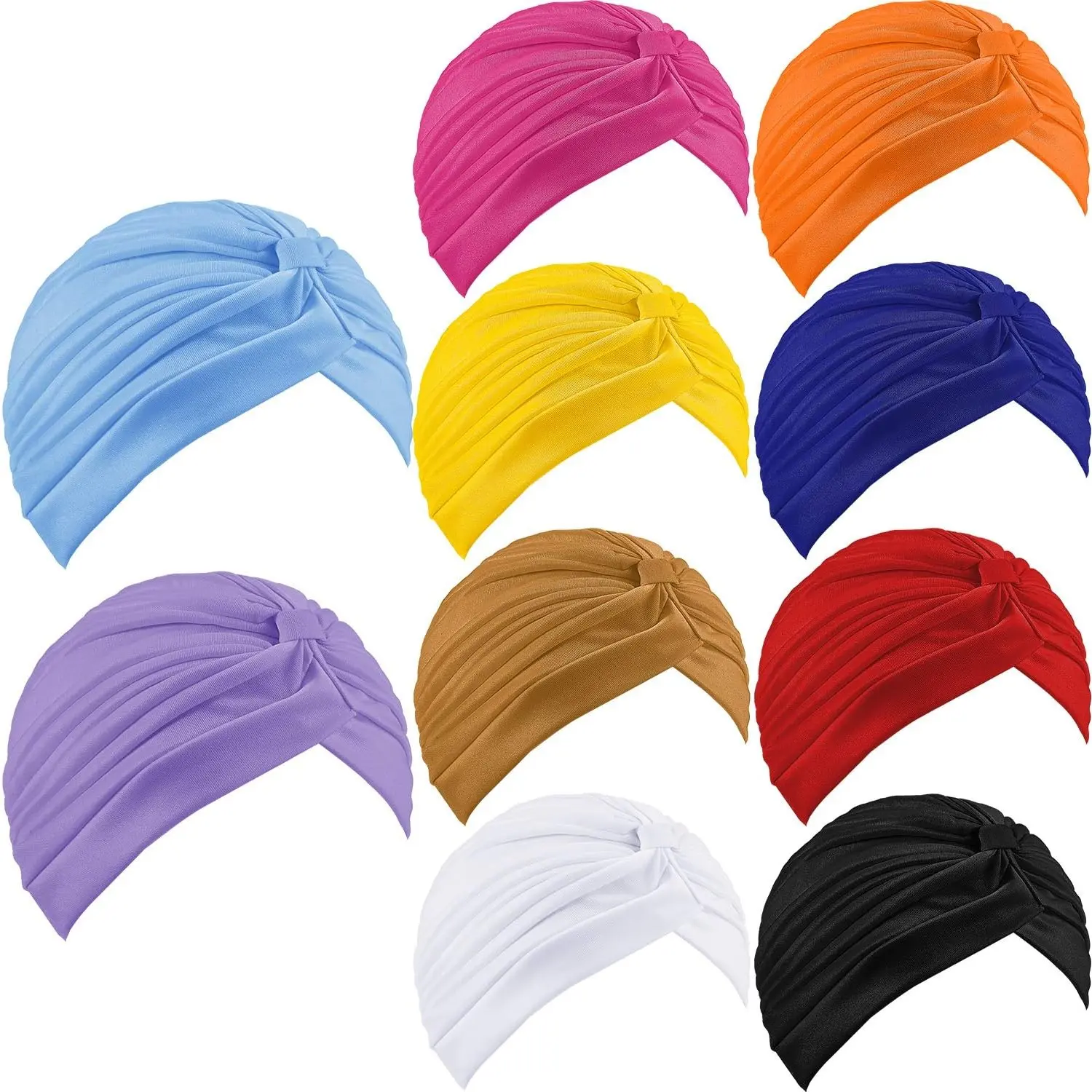 10Pcs Stretchy Turban Beanie Cap - Chemo Headwrap Cancer Headwear Twisted Indian Hat for Women, Car Interior Accessory Hair Bonnet