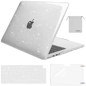 MOSISO Compatible with MacBook Air 13.6 inch Case M4 A3240 M3 A3113 M2 A2681 (2022–2026 Release), Sparkly Glitter Hard Shell Case with Keyboard Cover & Screen Protector & Storage Bag, Transparent