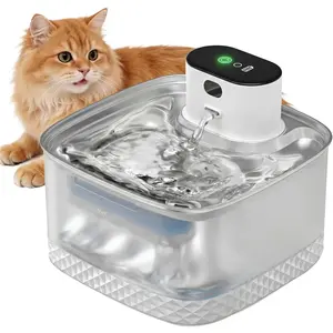 Wireless Cat Water Fountain, 2L Rechargeable Pet Fountain with Stainless Steel Tray, Ultra Quiet Pump, Motion Sensor & Anti-Dry Burn, Auto Water Dispenser for Cats Dogs, White (1 Filter)