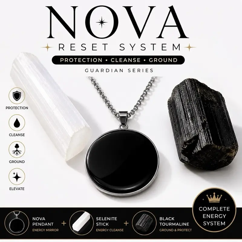 NOVA Void Mirror Pendant Guardian Series Protection Necklace - Polished Black Minimalist Energy Protection Jewelry for Daily Use & Aura Stability