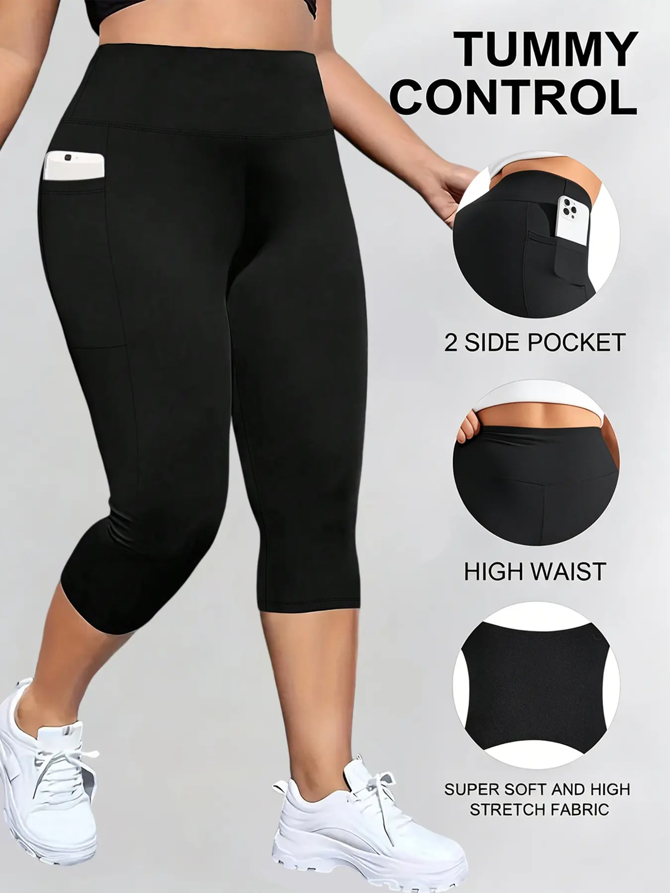 Women's Capri Pants -High Waisted Colored Cropped Pants, Tummy Control Stretchy Fit, Breathable Non-See-Through for Yoga, Travel, Daily Wear