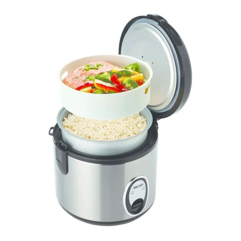 Aroma 8 Cup Rice Cooker Stainless Steel ARC-904SB: Digital Rice Maker, Automatic Shut-Off, Reheat & Steam Functions