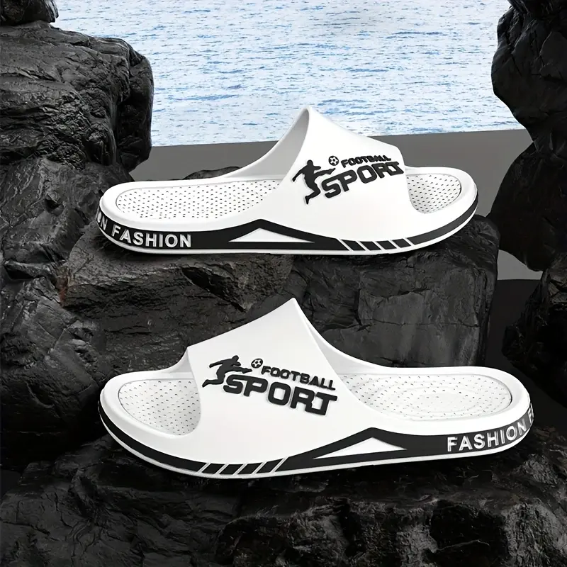 Men's Colorblock Letter Print EVA Slides, Casual Football Fashion with a Soft Non-slip Sole, Breathable for All Seasons, Slippers, Indoors