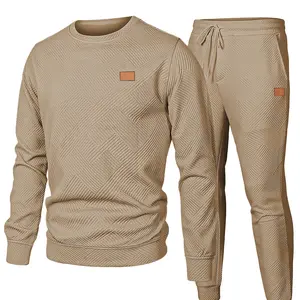 Men's 2-Piece Casual Crewneck Jacquard Sweatshirt & Joggers Set, High-Quality Fabric Classic Design Athletic Activewear Tracksuits, Casual Gym Wear Sportswear for Fall Winter