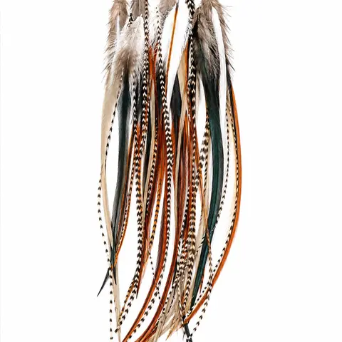 Feather Hair Extension – Natural Beige & Brown Loose Feathers (25) 8–12 Inches, Includes 10 Silicone Micro Beads
