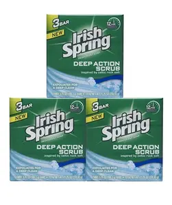 Irish Spring Deep Action Scrub Deodorant Soap 3.3g - 3 Single Bars Inspired by Celtic Rock Salt for Daily Cleansing & Skin Repair - Body Care
