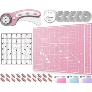Rotary  Set - Quilting Kit incl. 45mm Fabric , 5 Replacement , A4  Mat,  Ruler and Craft Clips - Ideal for Crafting, Sewing, Patchworking, Crochet & Knitting (, A4)