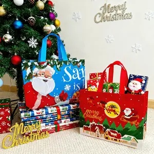 12PCS Christmas Gift Bags With Assorted Patterns. Reusable Non - Woven, Handle - Equipped. Ideal For New Year & Christmas Decor, Perfect For Holiday Gifting.Box Packs heavy-duty storage tote foldable shopping tote Water-Resistant market trip