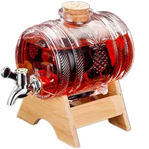 ONESHOW 1 Liter Glass Barrel Beverage Dispenser with Spigot & Stand Airtight Pour Stainless Steel Cork Wooden Drinkware for Spirits Storage & Serving Thanksgiving tableware Value Pack Christmas Stock Up