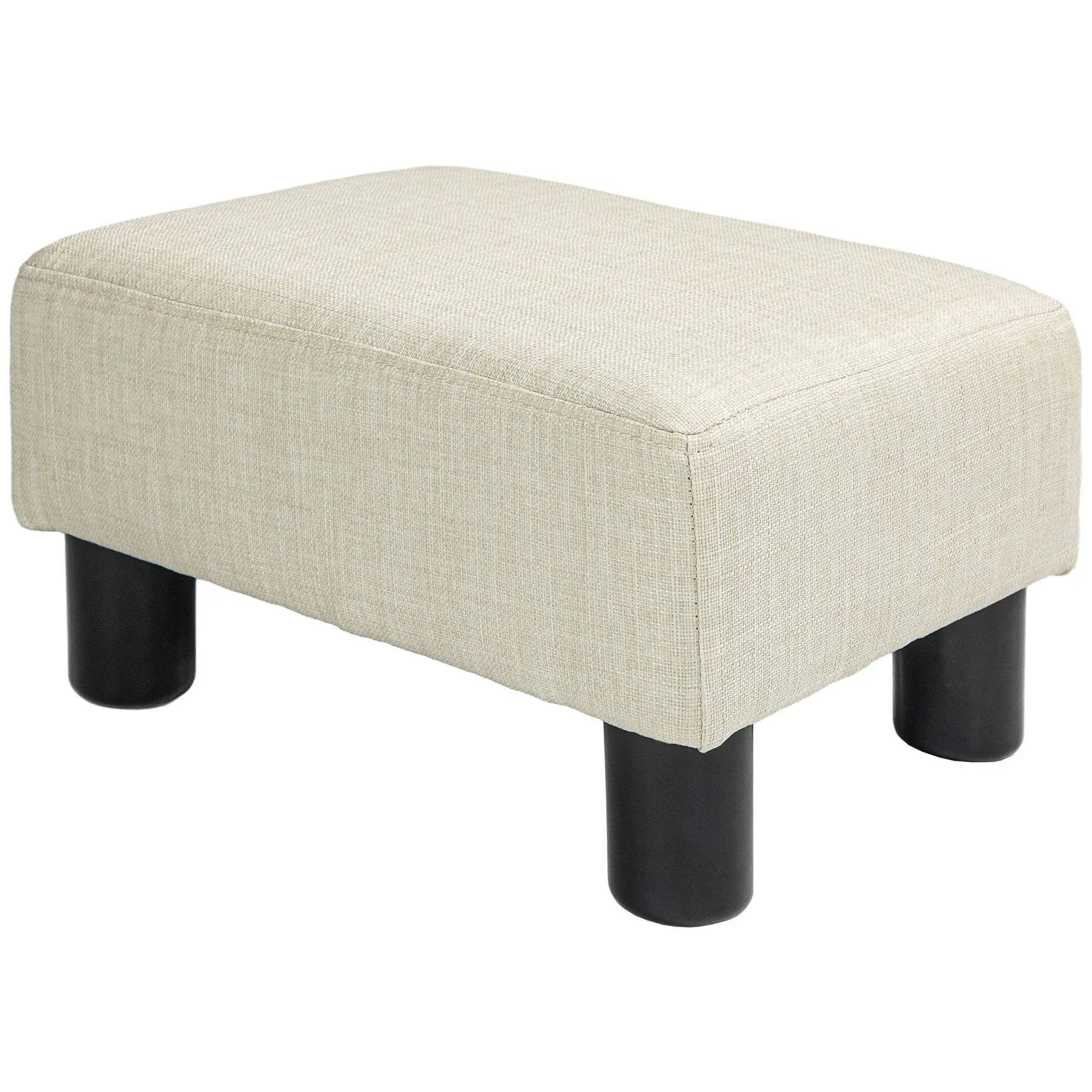 HOMCOM Chic Linen-Upholstered Rectangle Cube Ottoman Footstool, Small Blush Pink Foot Rest with 24D Sponge Foam Padded Top, Plastic Legs, 243lbs Capacity, 15.75"l×11.75"w×9.5"h, Assembly Required for Living Room, Bedroom
