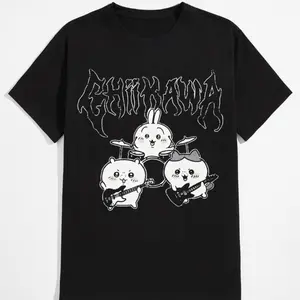 Heavy Metal Chiikawa Usagi Hachiware T Shirts Streetwear Hip Hop Vintage T-Shirts Tee Shirt for Men Women Cotton Oversize Menswear Top Round Neck Festive,Gift for Her & Him, Cozy Tee