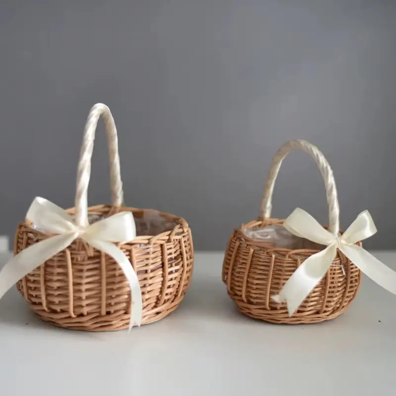 Wicker Wedding Flower Basket with Handle - Woven