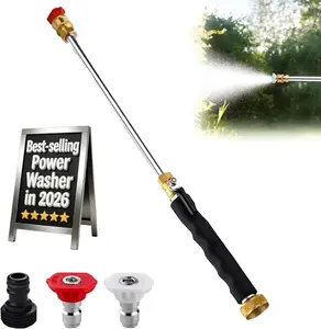 High Pressure Hose Nozzle for Garden: Metal Power Washer Wand Jet Nozzle with 2 Spray Tips Heavy Duty Brass Connector, Hose Pressure Cleaner for Car, Patio, Driveway, Deck Cleaning (black)