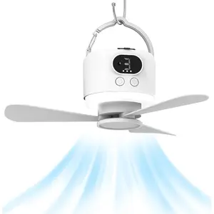 Portable Ceiling Fan with Remote, 3- Design, 10040mAh  Operated, USB Rechargeable Hanging Fan with Hook for Tent, Camping, Outdoor,  Use(White)