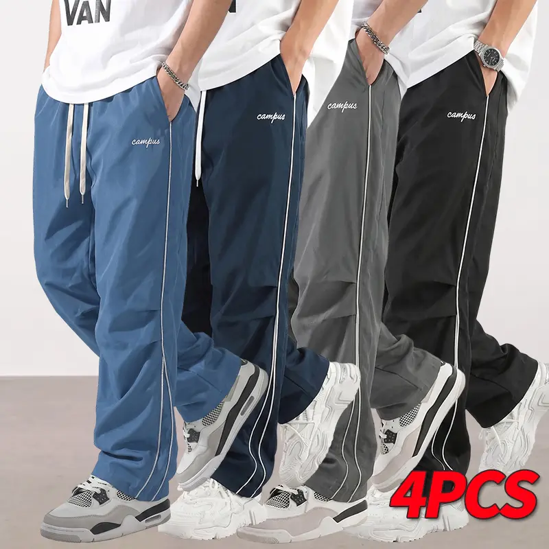4-pack unisex athletic running pants for men and women, non-stretch casual sports long pants with a drawstring elastic waistband, loose fit suitable for everyday wear, easy care, breathable, quick-drying fabric