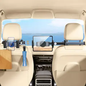 3 in 1 Extension Arm Tablet Holder for Car Headrest with Magnetic Phone Mount, Adjustable iPad Holder for Car Backseat Rear Facing for Kids Baby, Fit for 4.7-13" Phone iPad Mini Air Pro, Sliver