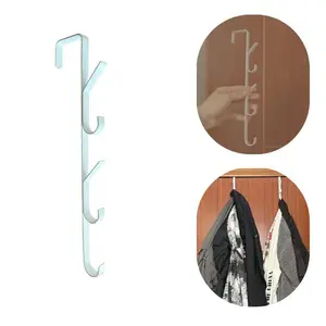 Punch-Free Over Door Hanger Holder for Clothes - Space Saver for Bedroom & Bathroom. Heavy Duty Punch-Free Hanging Storage Rack for Clothes, Hats, Bags and Robes. Door-Mounted Holder