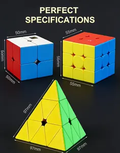 3 Pack Magic Cube Set – Moyu Meilong 2x2 3x3 Pyramid Speed Cube, Stickerless Smooth Brain Teaser Toy